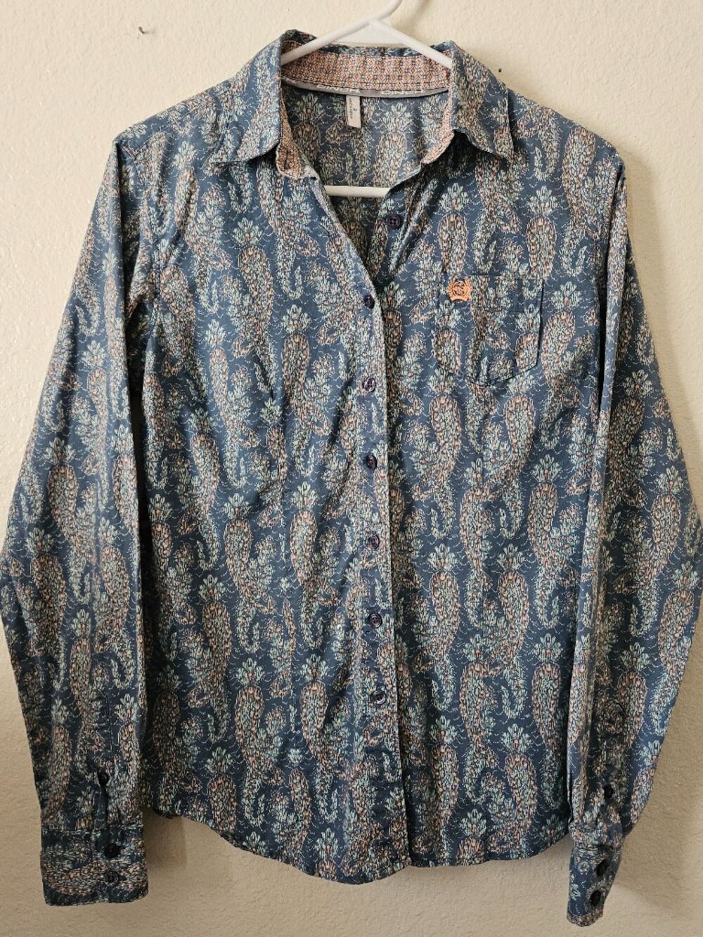 Cinch Women's S Button Up Long Sleeve Blue Coral Shirt Western Rodeo